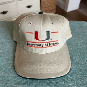 VTG University Square Univ of Miami Hurricanes Logo Adjustable Tan Baseball‎ Cap